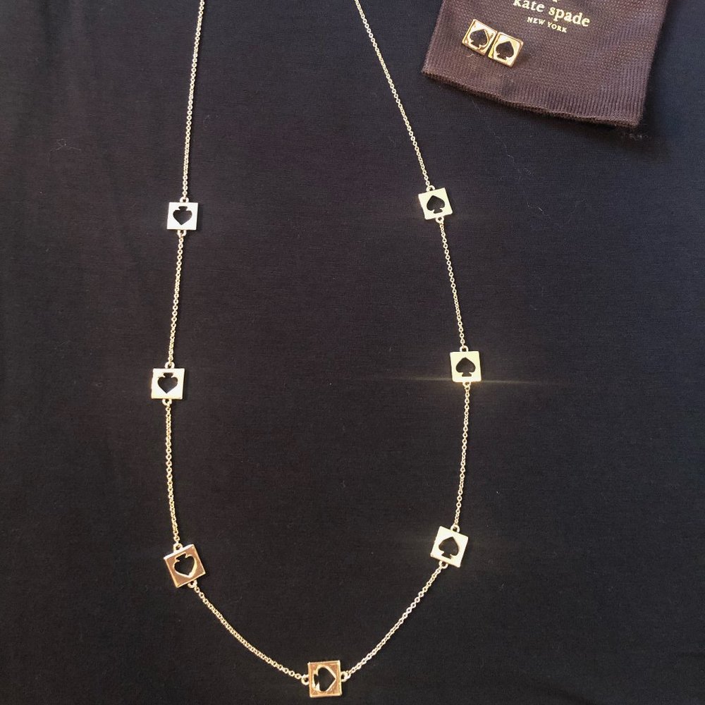 Kate Spade Gold Logo Necklace and Earrings